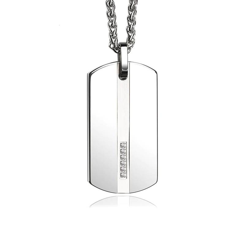 Cubic Zirconia Dog Tag Pendant Mens Pendants
