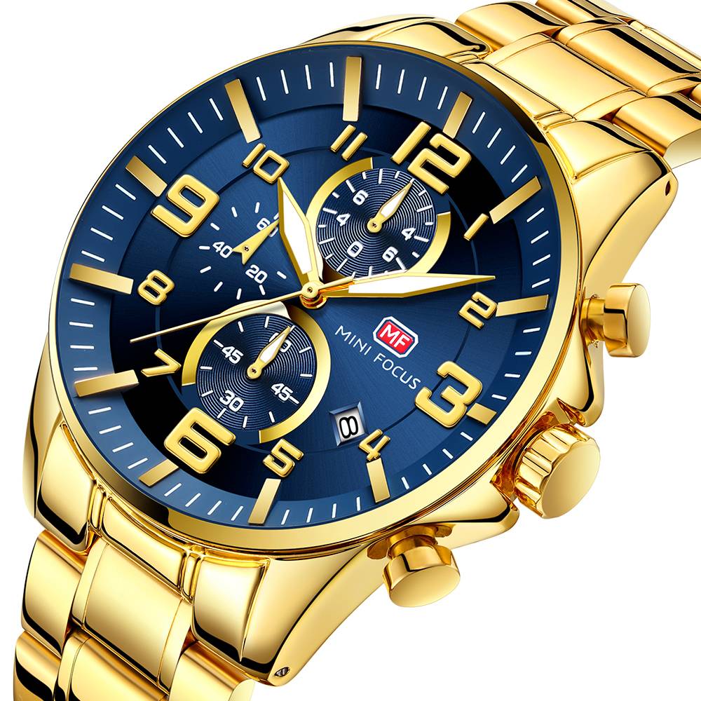 Classic Gold Stainless Steel Mens Watches Men's Wrist Watches Mini Focus