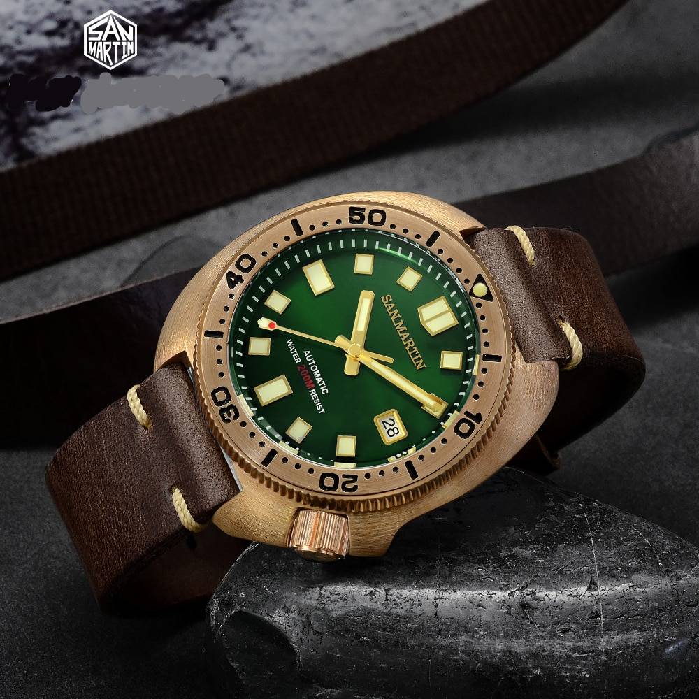 San Martin Abalone Bronze Diver Watches Men's Wrist Watches