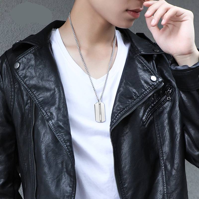 Cubic Zirconia Dog Tag Pendant Mens Pendants