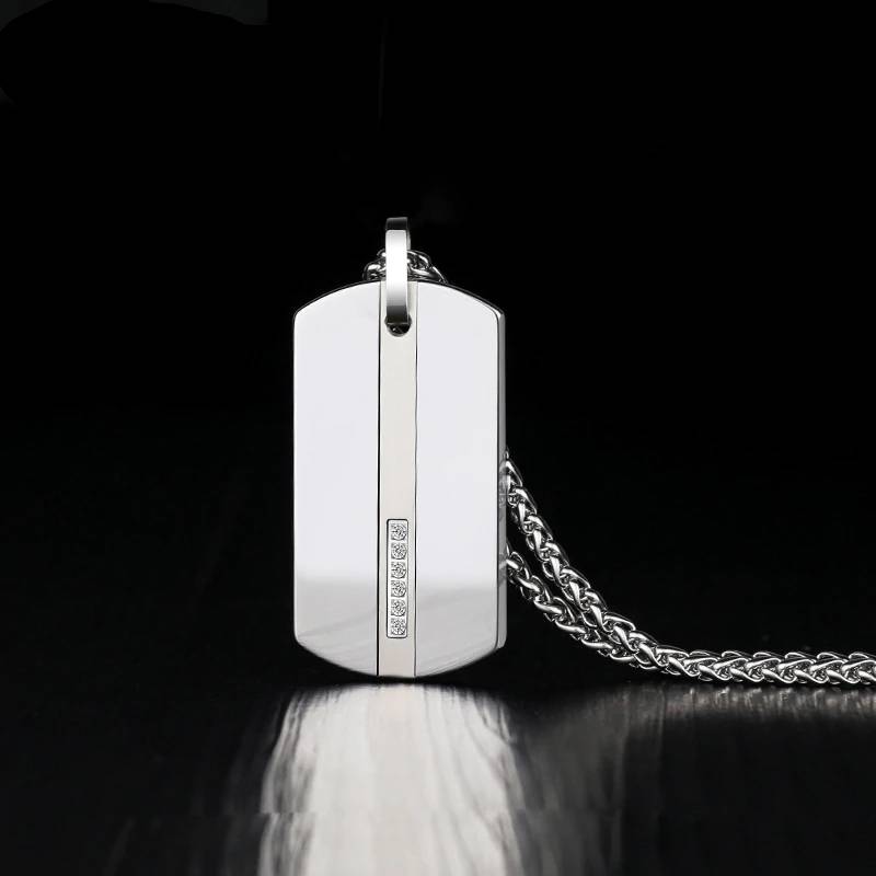 Cubic Zirconia Dog Tag Pendant Mens Pendants
