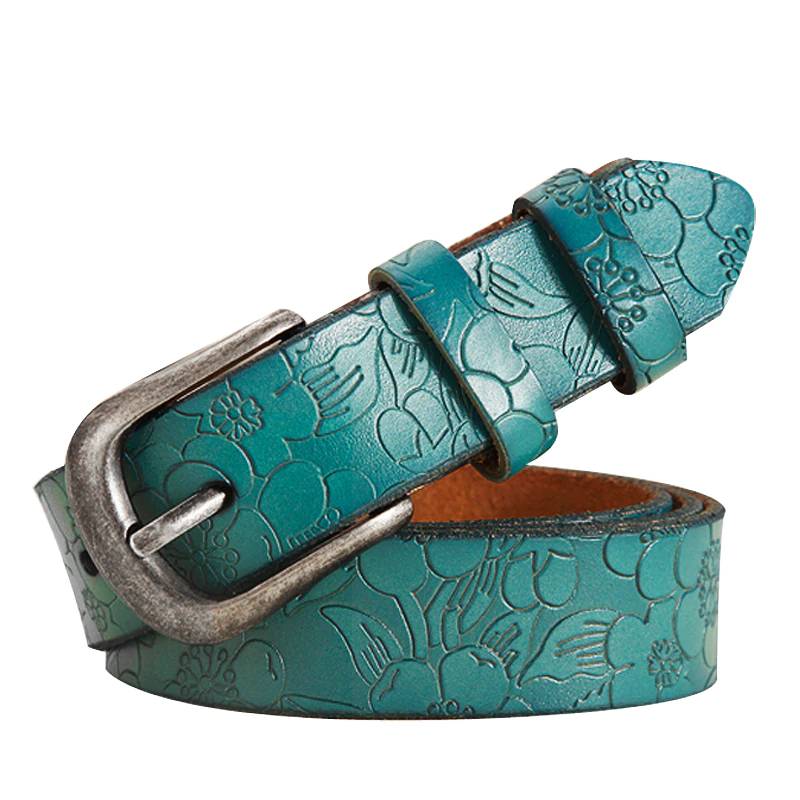 Women's Genuine Leather Belts Floral Carved Belts For Women
