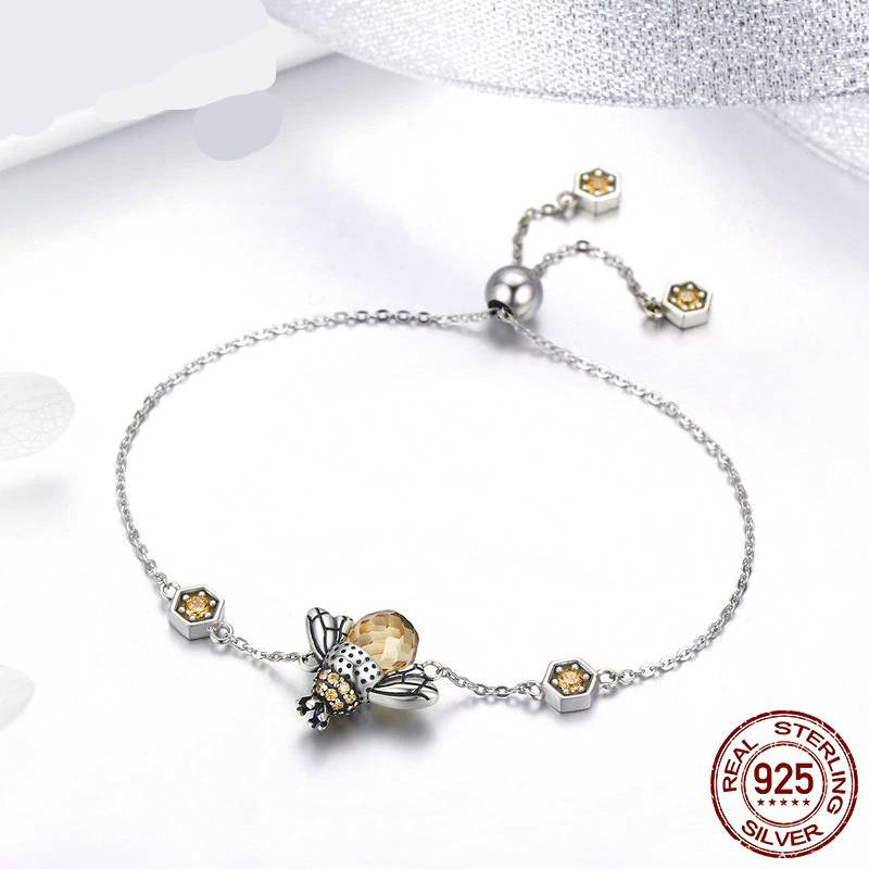 925 Sterling Silver Bracelet Dancing Honey Bee Bracelets & Bangles