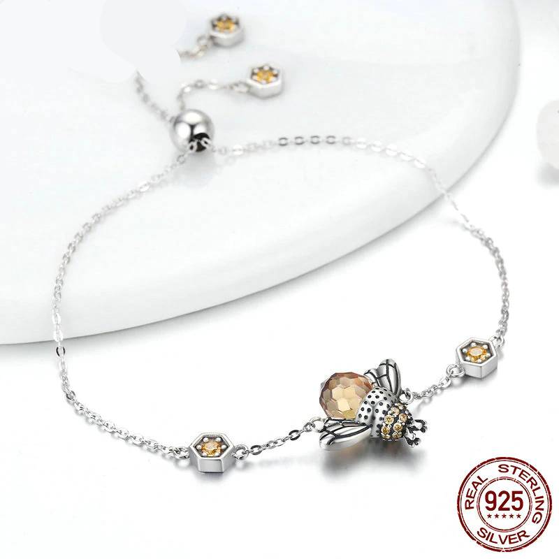 925 Sterling Silver Bracelet Dancing Honey Bee Bracelets & Bangles