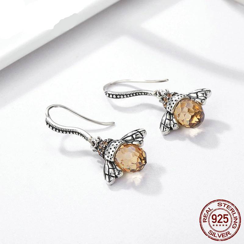 Sterling Silver Earrings With Orange Bees Women's Earrings