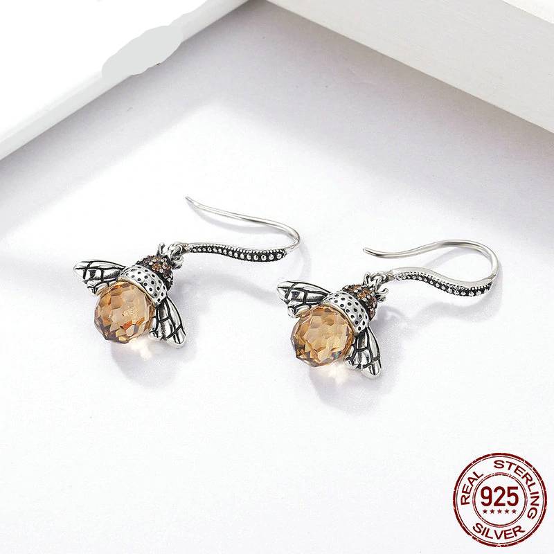 Sterling Silver Earrings With Orange Bees Women's Earrings