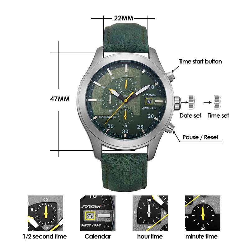 SINOBI Watch Quartz Chronograph Military Watches Sinobi Watches For Men