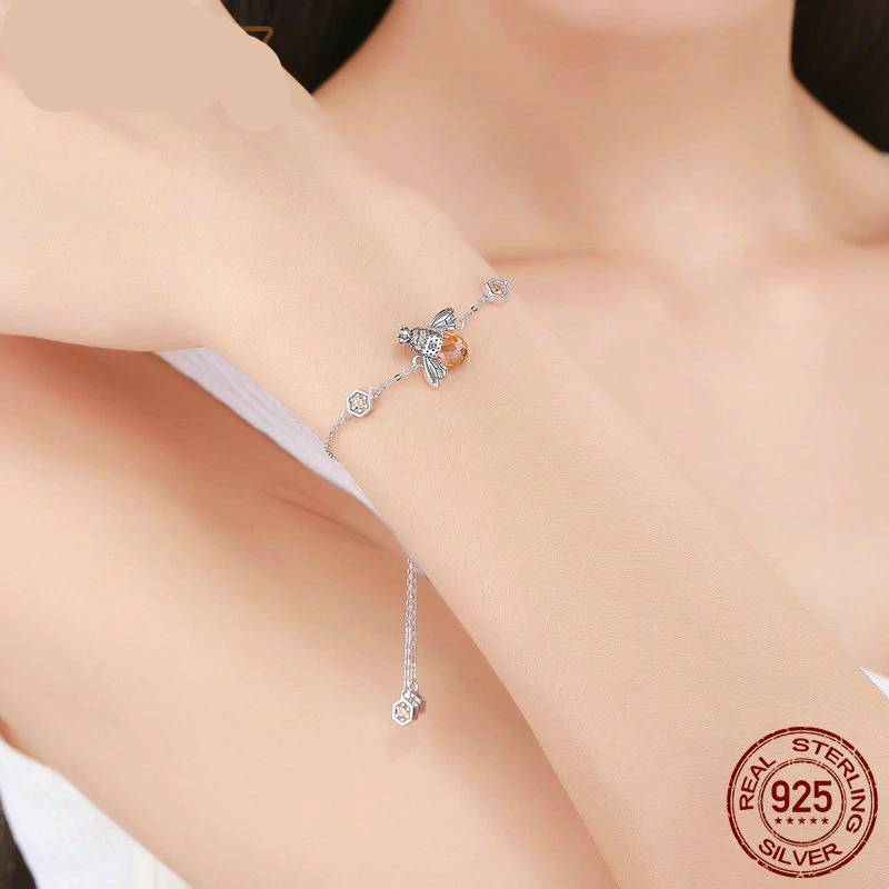 925 Sterling Silver Bracelet Dancing Honey Bee Bracelets & Bangles
