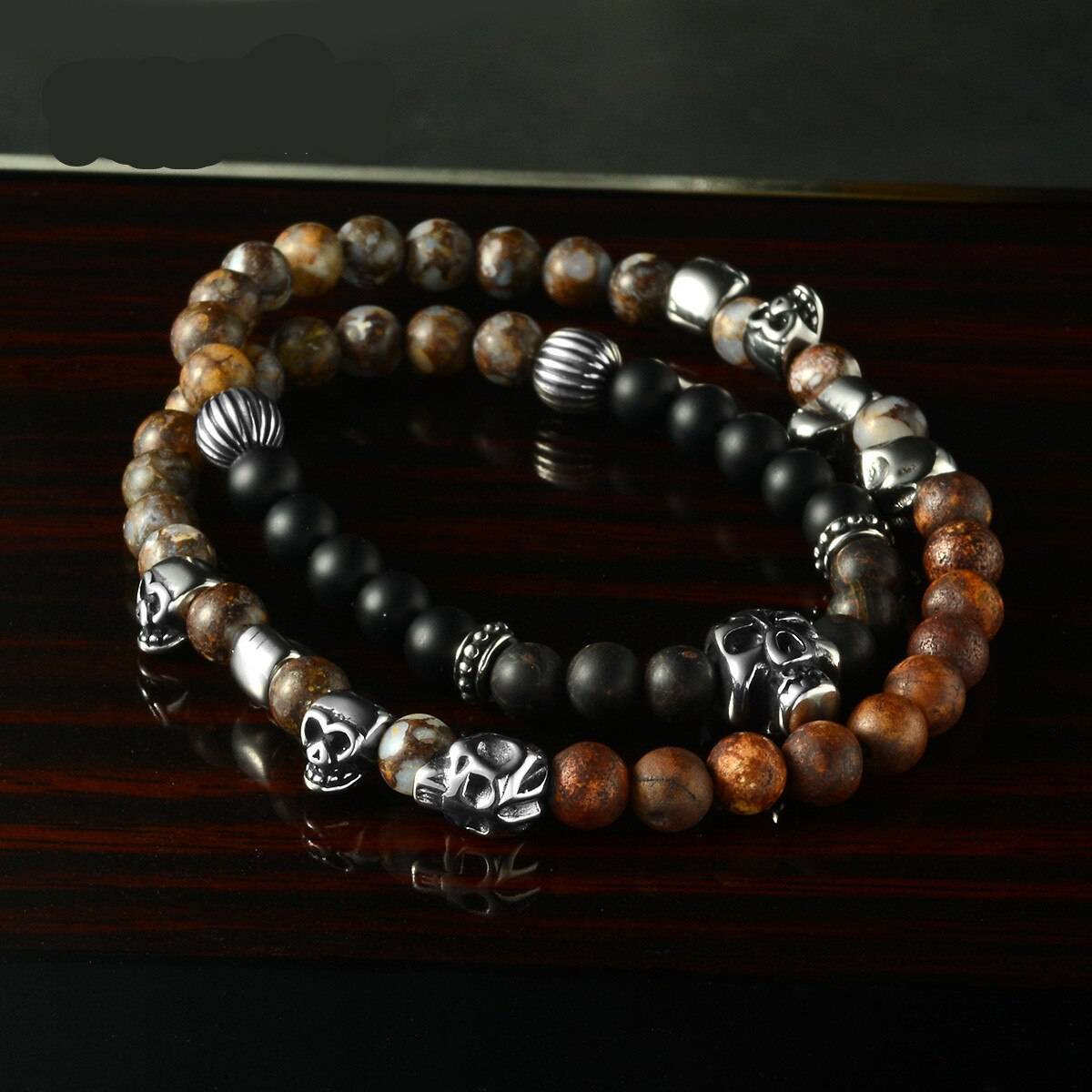 Handmade Beaded Bracelets Steel Skull Head Men's Bracelets