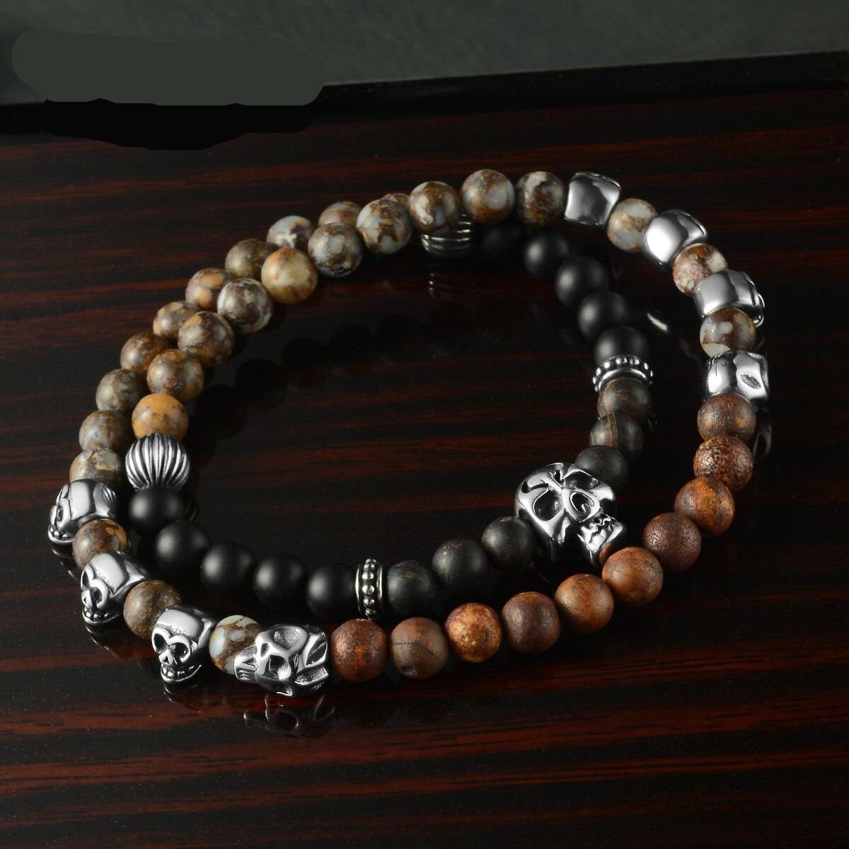 Handmade Beaded Bracelets Steel Skull Head Men's Bracelets