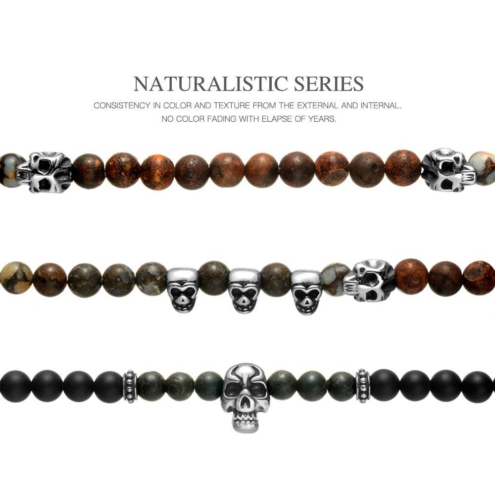 Handmade Beaded Bracelets Steel Skull Head Men's Bracelets