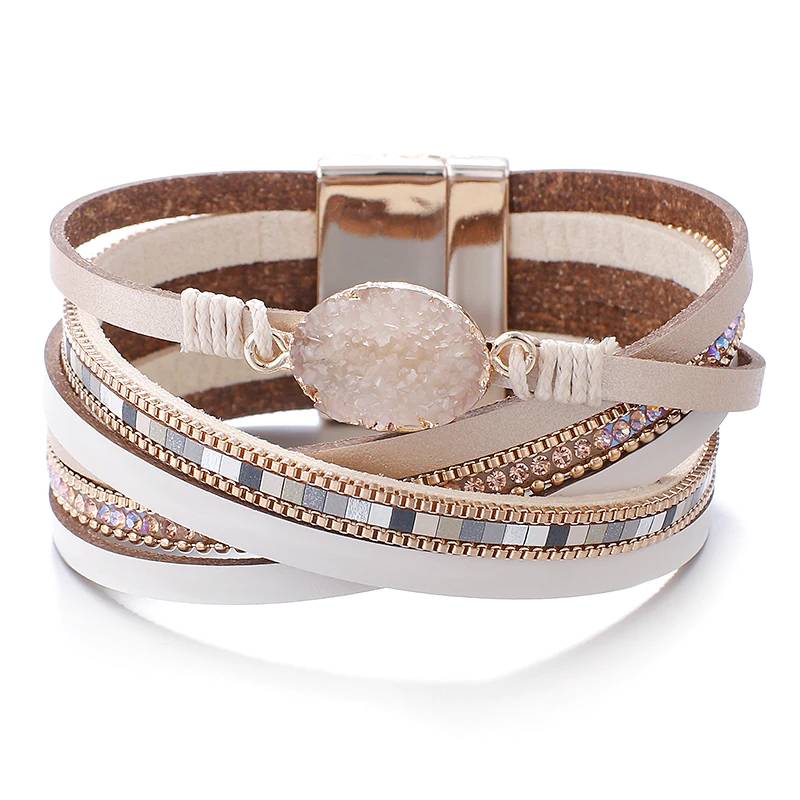 Boho Wrap Bracelet With Stone Charm And Crystals Bracelets & Bangles