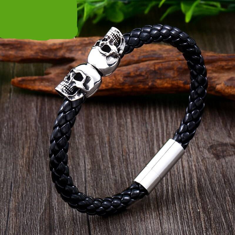 Stainless Steel Skull Mens Leather Bracelet Men's Bracelets