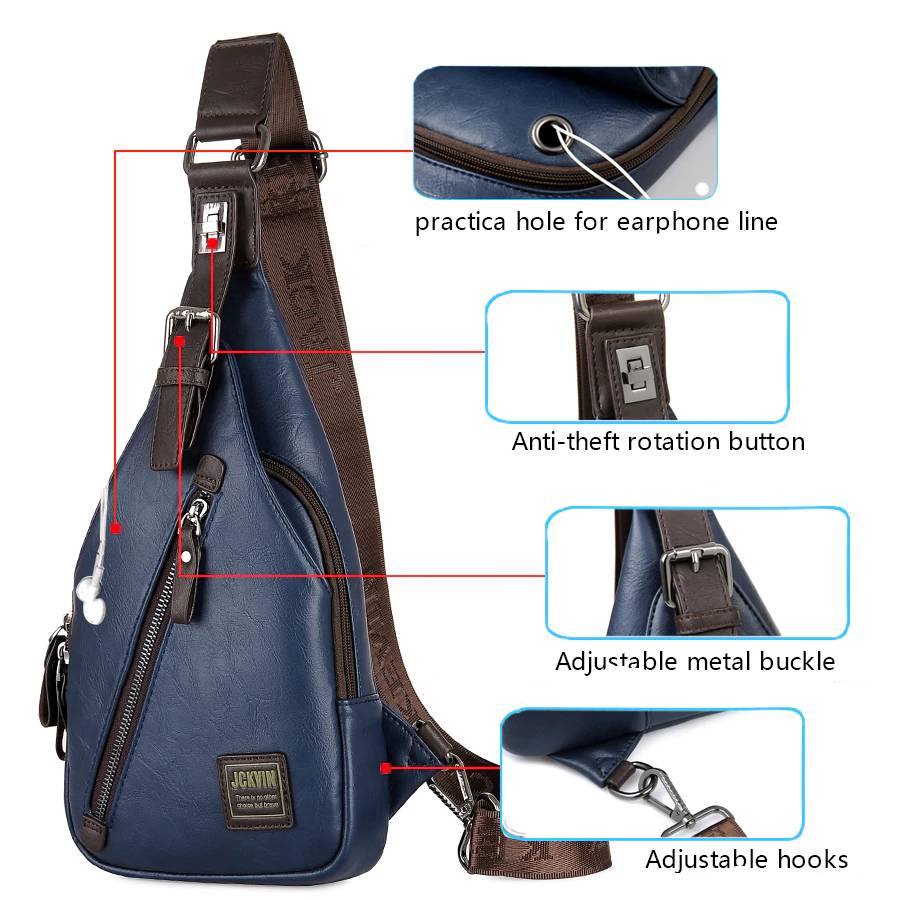 Mens Crossbody Bag Leather Sling Pack Chest Waist Bags
