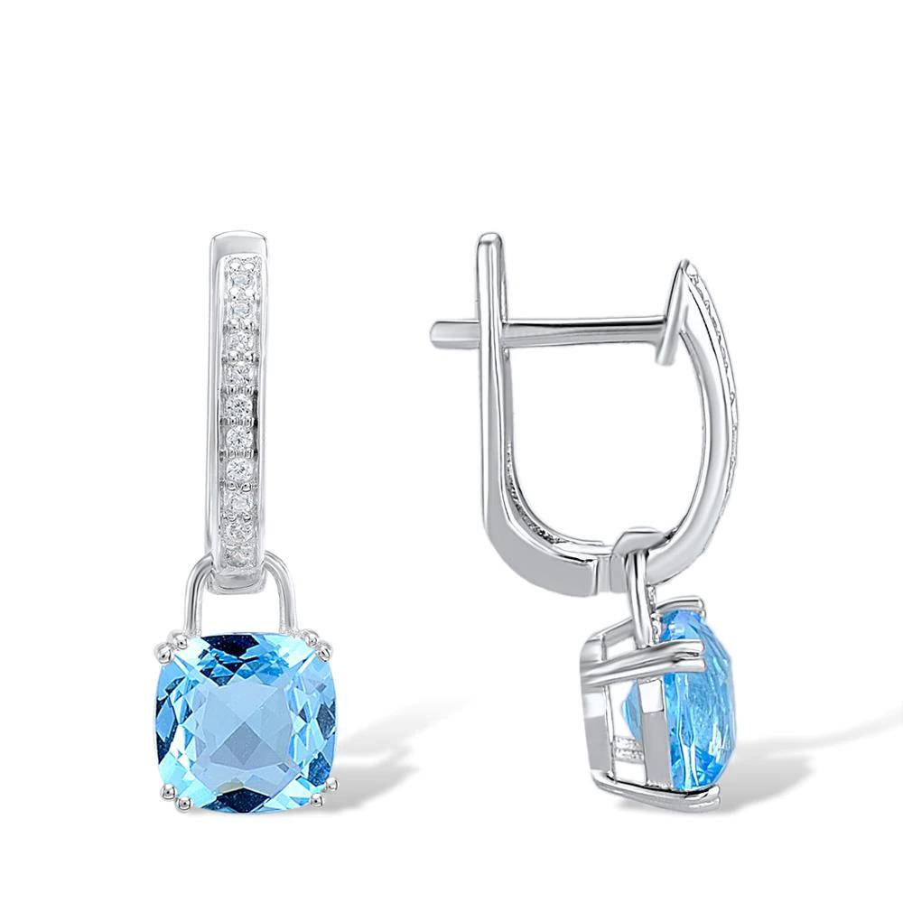 Sterling Silver Dangle Earrings Sky Blue Cubic Zirconia Women's Earrings