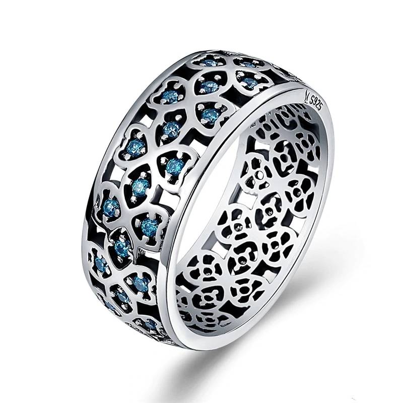 Petals of Love Blue CZ Silver Engagement Rings Women's Rings
