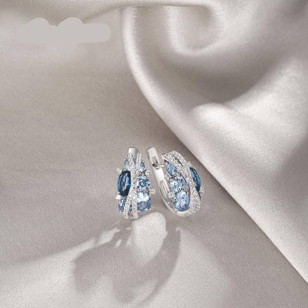 Silver Earrings For Women Blue Cubic Zirconia Women's Earrings