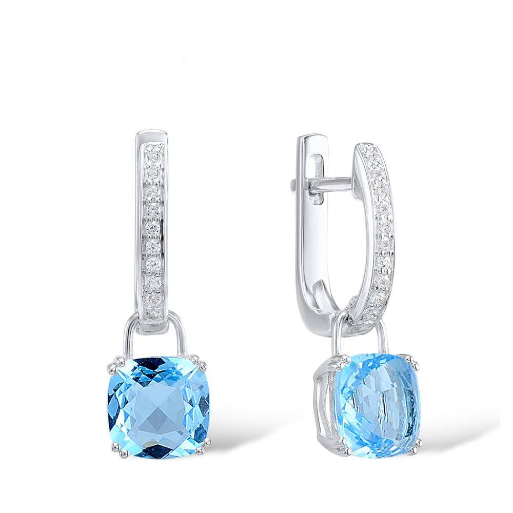 Sterling Silver Dangle Earrings Sky Blue Cubic Zirconia Women's Earrings