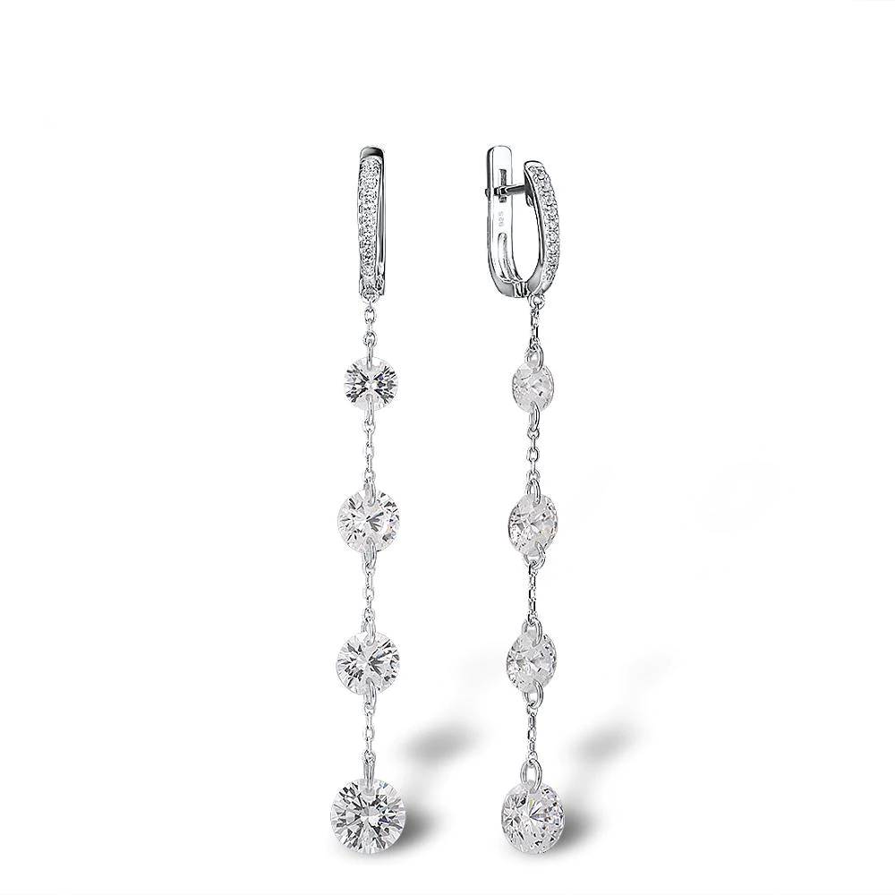 Sterling Silver Cubic Zirconia Long Drop Earrings Women's Earrings