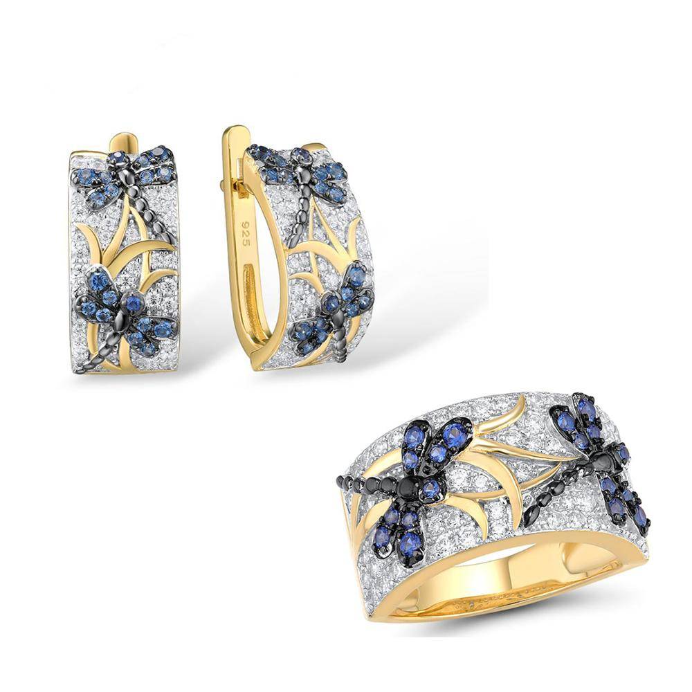 Silver Jewelry Set For Women Delicate Blue Dragonfly Women's Earrings