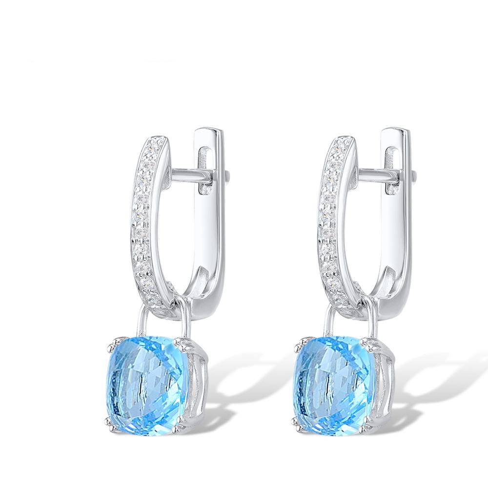 Sterling Silver Dangle Earrings Sky Blue Cubic Zirconia Women's Earrings