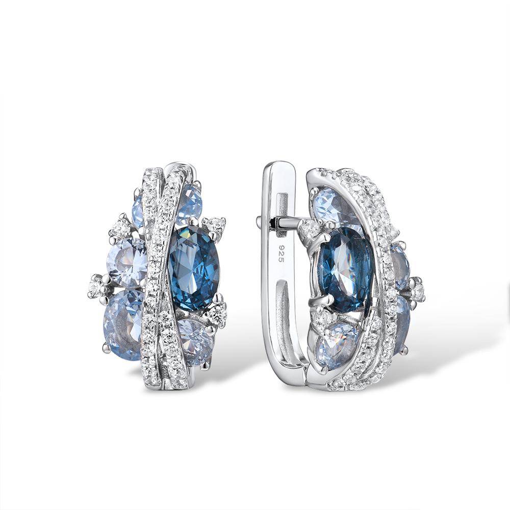 Silver Earrings For Women Blue Cubic Zirconia Women's Earrings