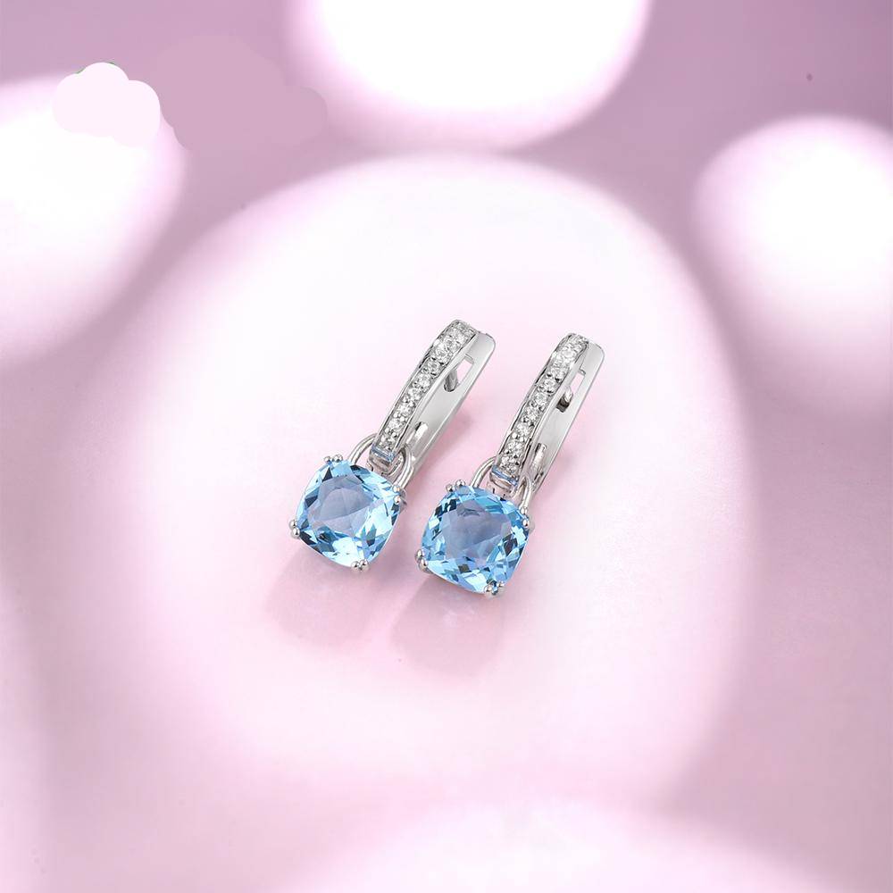 Sterling Silver Dangle Earrings Sky Blue Cubic Zirconia Women's Earrings