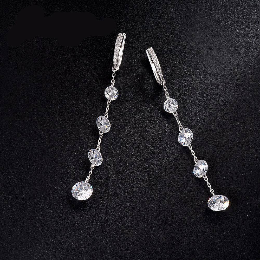 Sterling Silver Cubic Zirconia Long Drop Earrings Women's Earrings