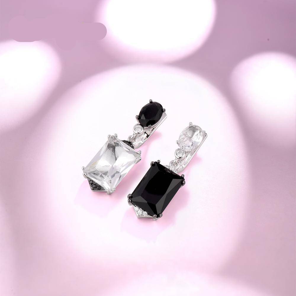 Silver Black Crystal Drop Earrings For Women Women's Earrings