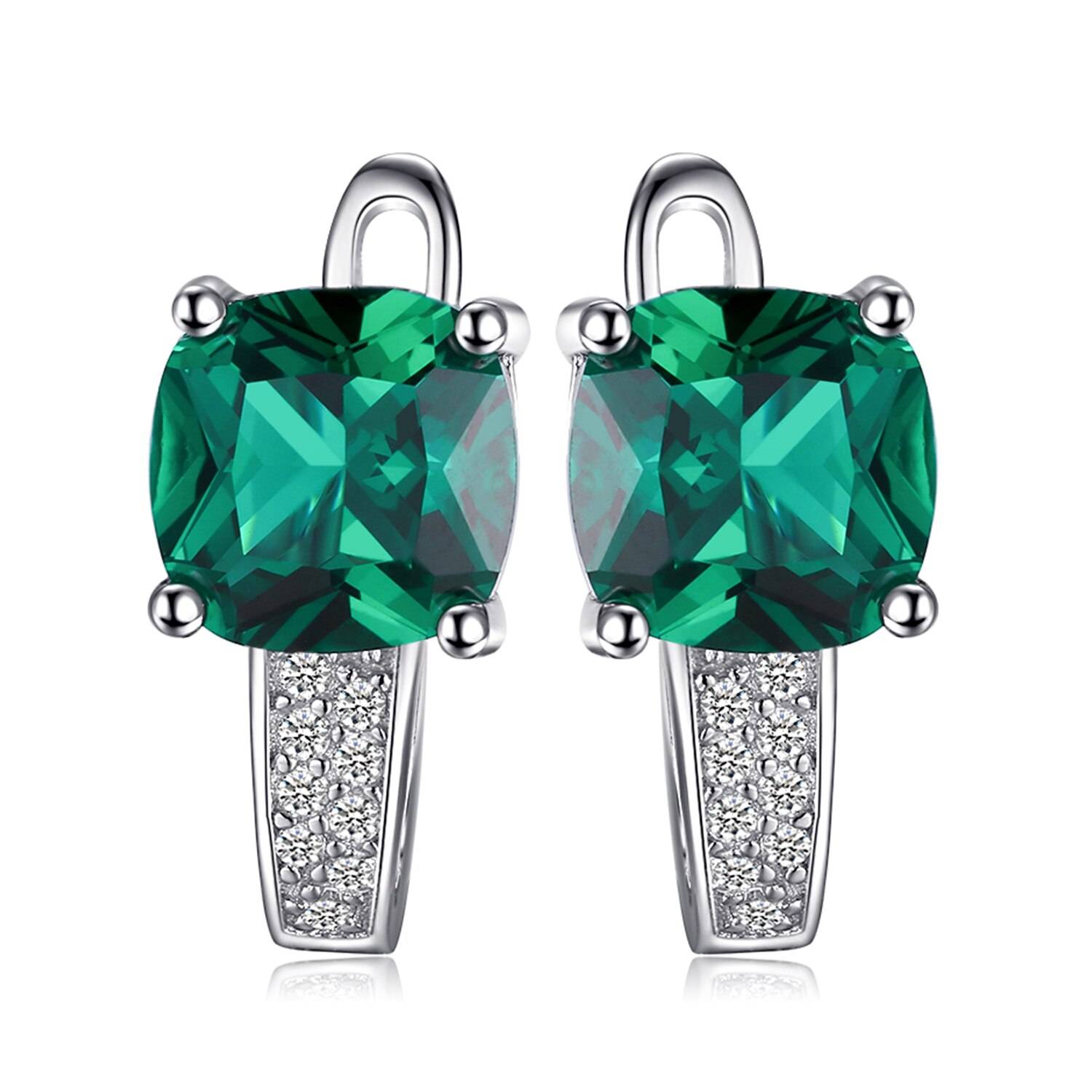 Silver Emerald Gemstone Earrings for Women Women's Earrings