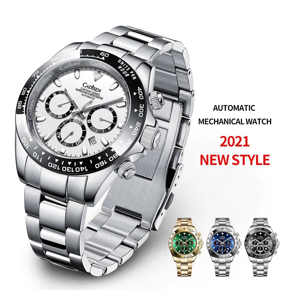 Mens Luxury Watches Ceramic Bezel Sapphire Glass A-F Cadisen Watches For Men