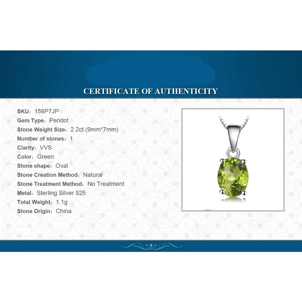 925 Sterling Silver Green Peridot Pendant Necklaces & Pendants Women's Jewelry