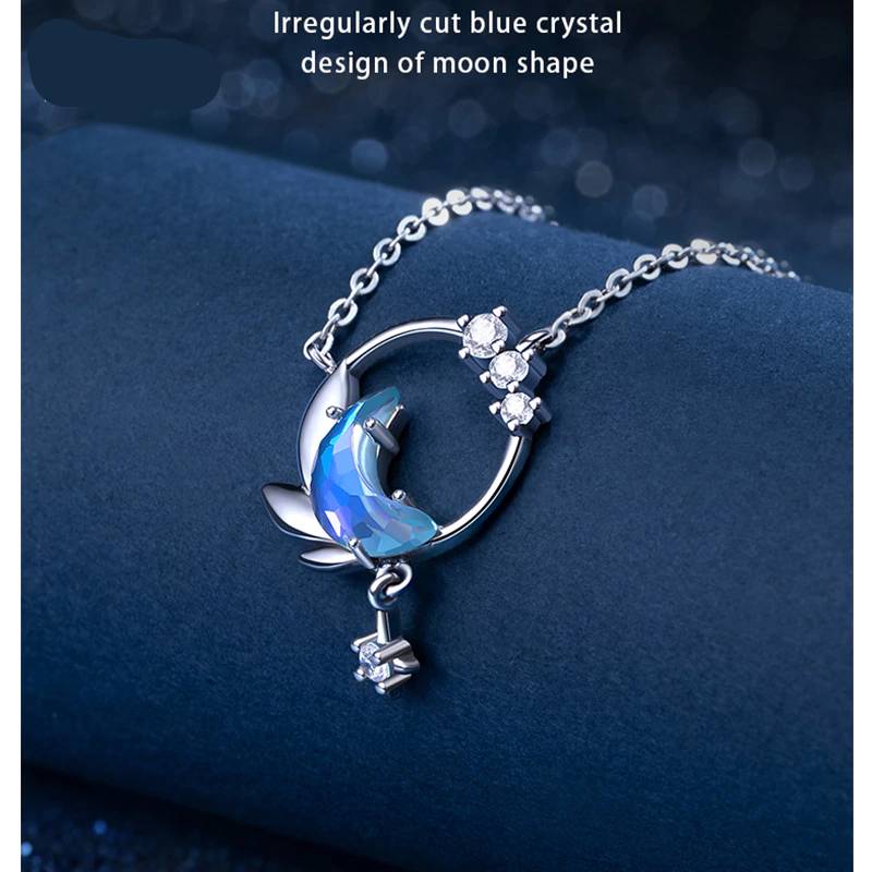 Blue Moon Pendant With 925 Silver Chain Necklace Necklaces & Pendants