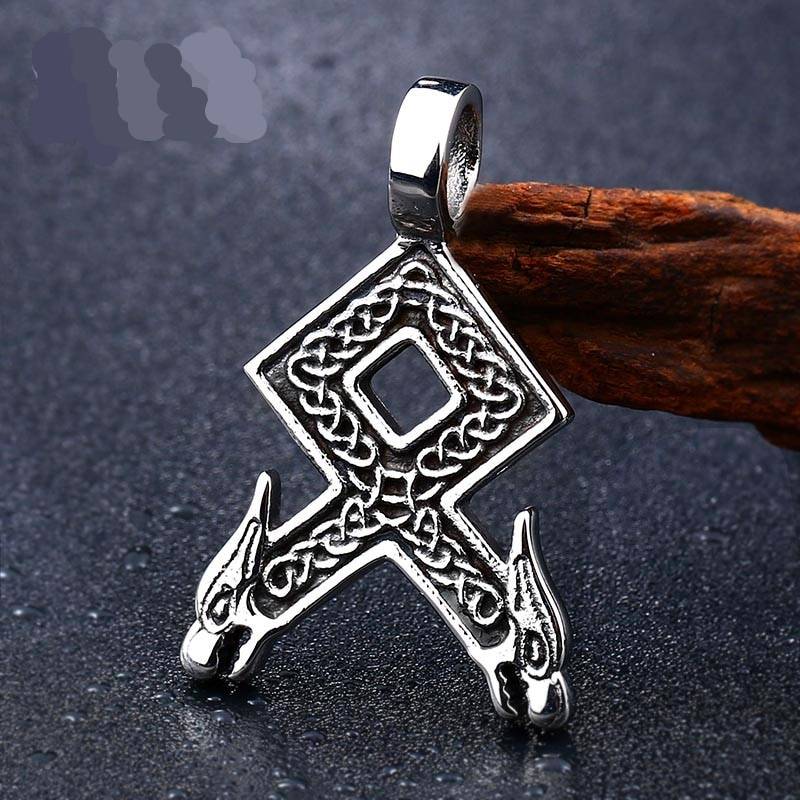 Norse Vikings Pendant Necklace Odal with Wolf Heads Mens Pendants