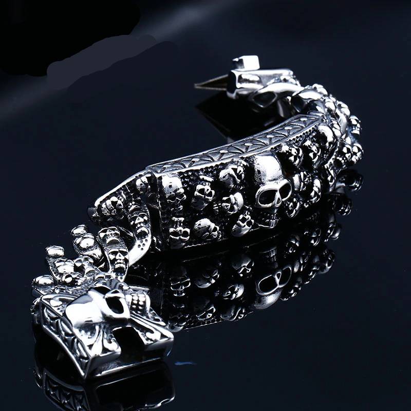 Stainless Steel Biker Punk Rock Skull Men Bracelet Men's Bracelets