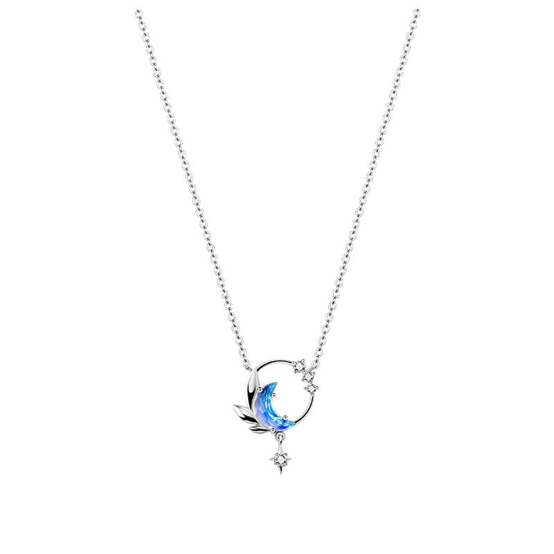Blue Moon Pendant With 925 Silver Chain Necklace Necklaces & Pendants