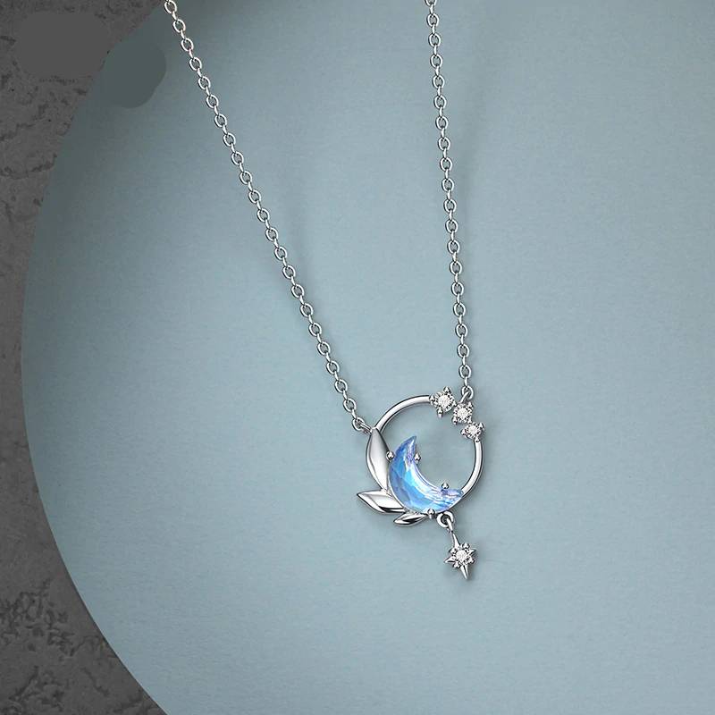 Blue Moon Pendant With 925 Silver Chain Necklace Necklaces & Pendants