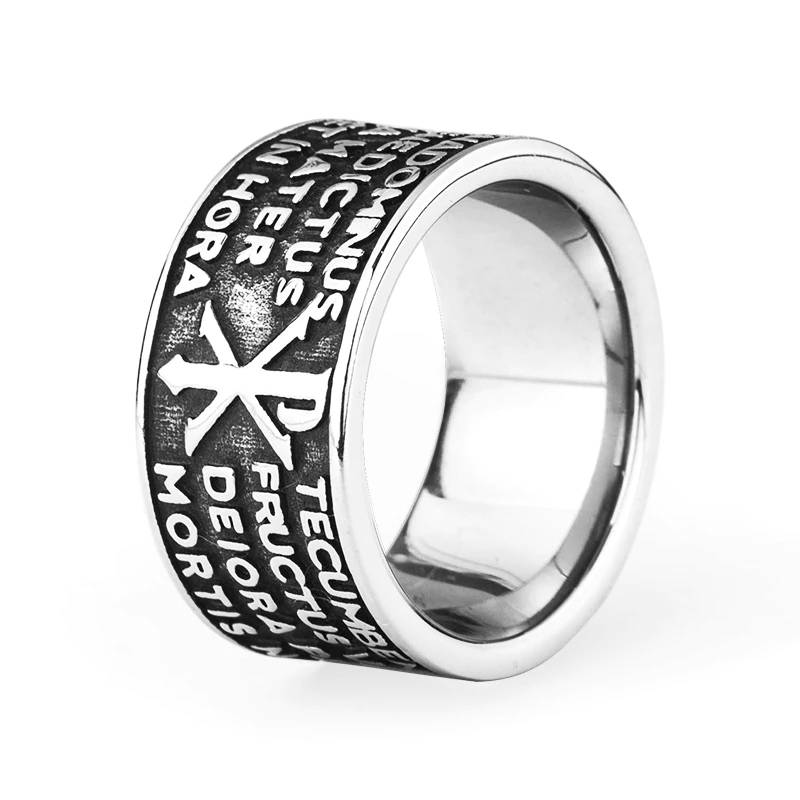 The Hail Mary Scripture Bible Letters Vintage Ring Mens Rings