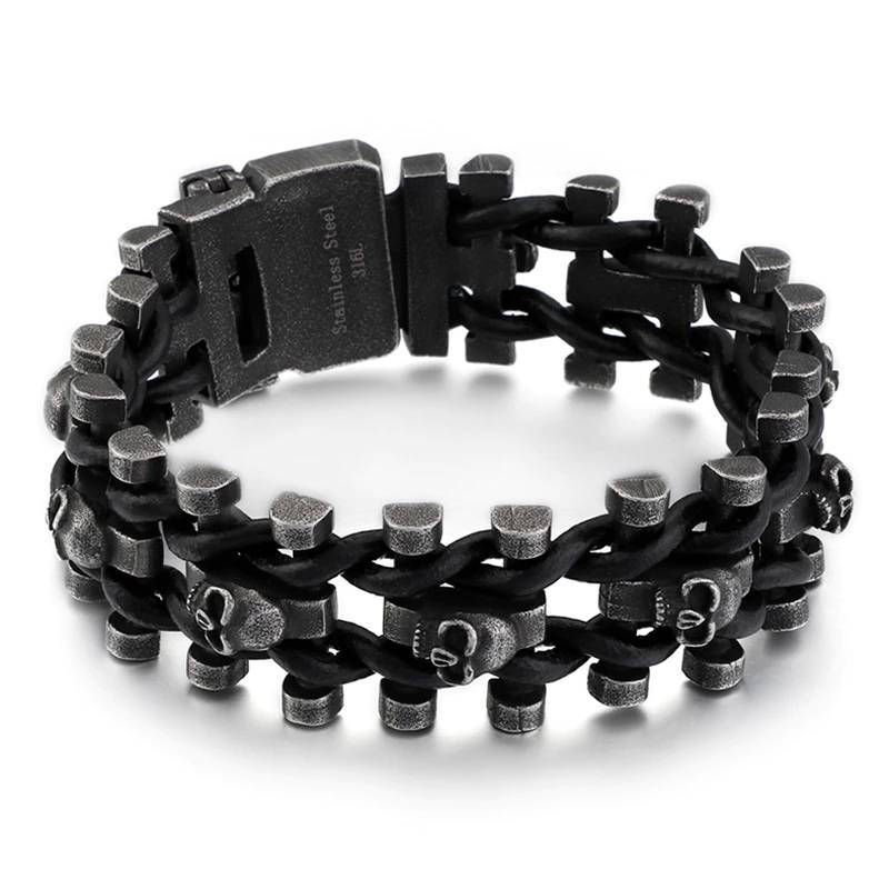 Men's Vintage Punk Stainless Steel Biker Skull Bracelet Men's Bracelets