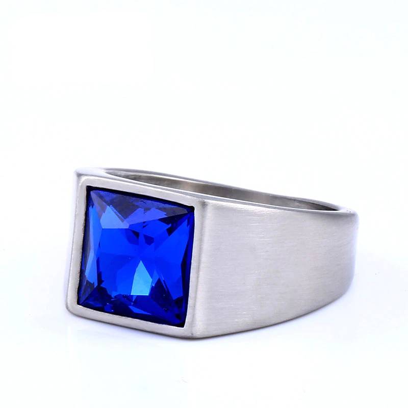 Stainless Steel Signet Ring with Square Gemstone Women's Rings