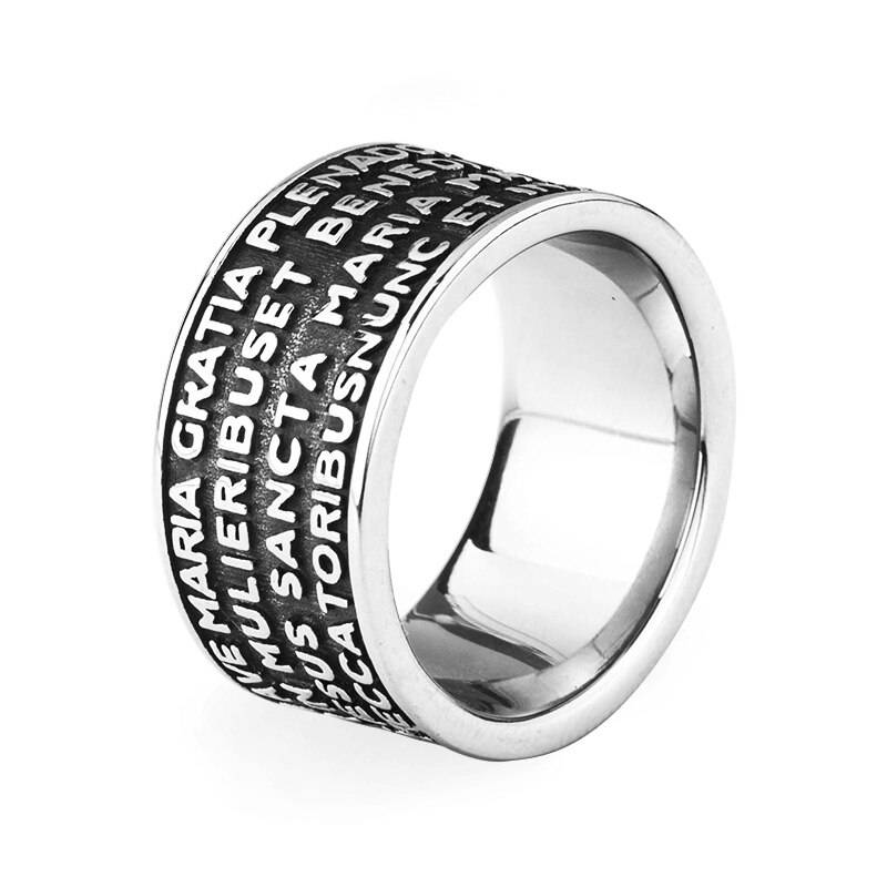 The Hail Mary Scripture Bible Letters Vintage Ring Mens Rings