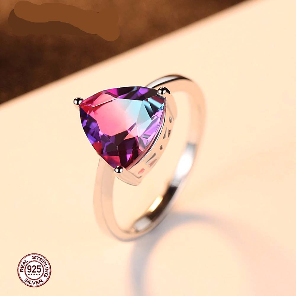 Sterling Silver Wedding Bands Rainbow Mystic Topaz Women's Rings