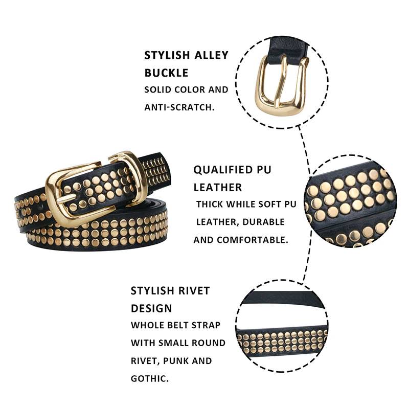 Women Punk Studded Belt Fashion PU Leather Belts For Women