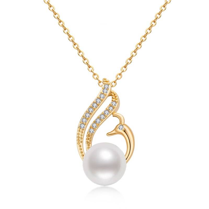 Iconic Swan Necklace 14K Gold Filled Chain and Natural Handpicked AAA Freshwater Pearl Necklaces & Pendants