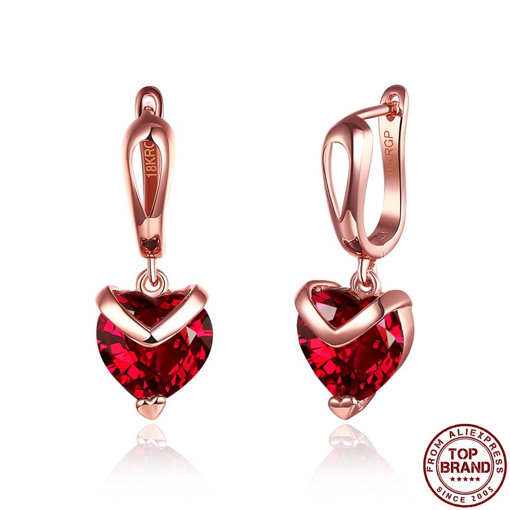 Heart Shaped Fashion Earrings For Women Statement Red Zircon Rose Gold Drop Earring 2021 Women's Earrings