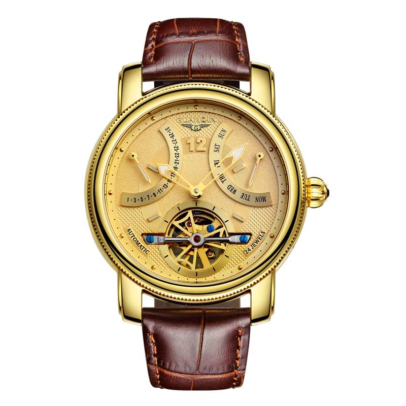 GUANQIN Tourbillon Mechanical Watches Automatic Sapphire glass Leather Strap Guanqin Watches For Men