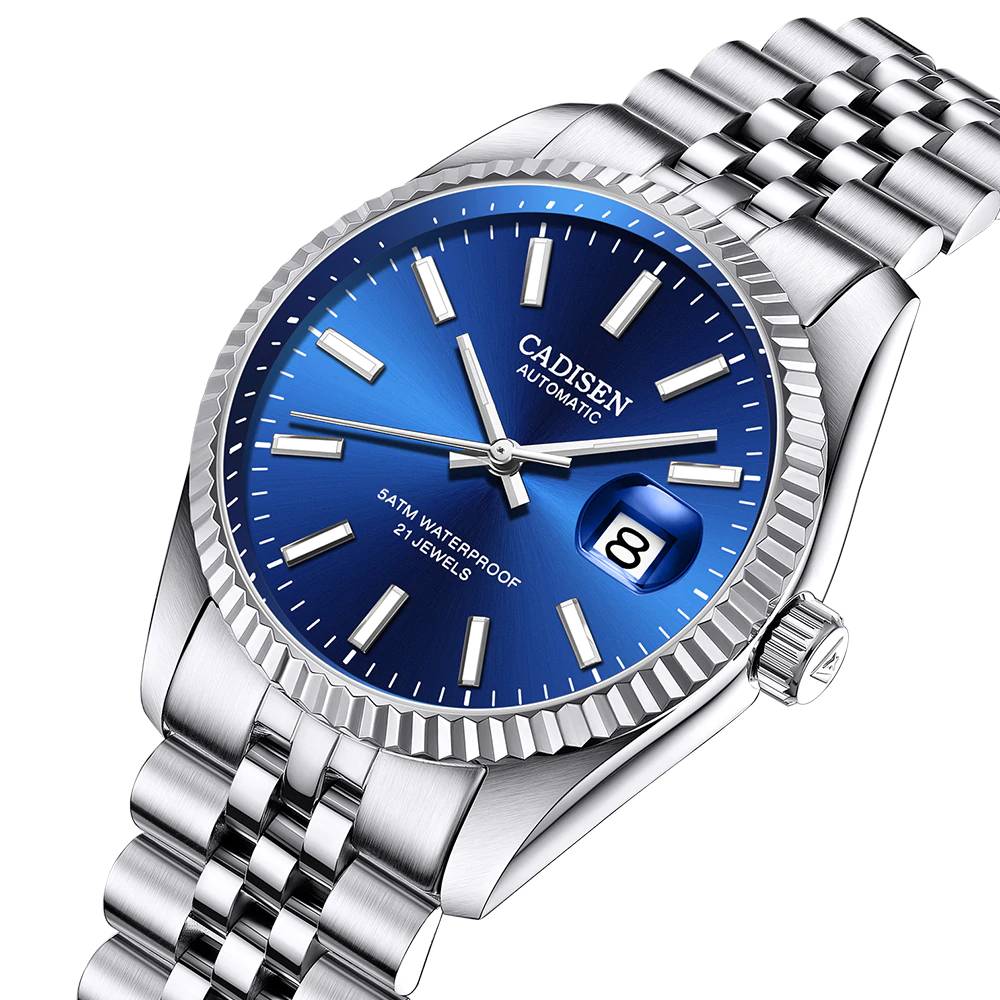 Men's Automatic Watches Mechanical Wrist Watch Date Display Stainless Steel Band Cadisen