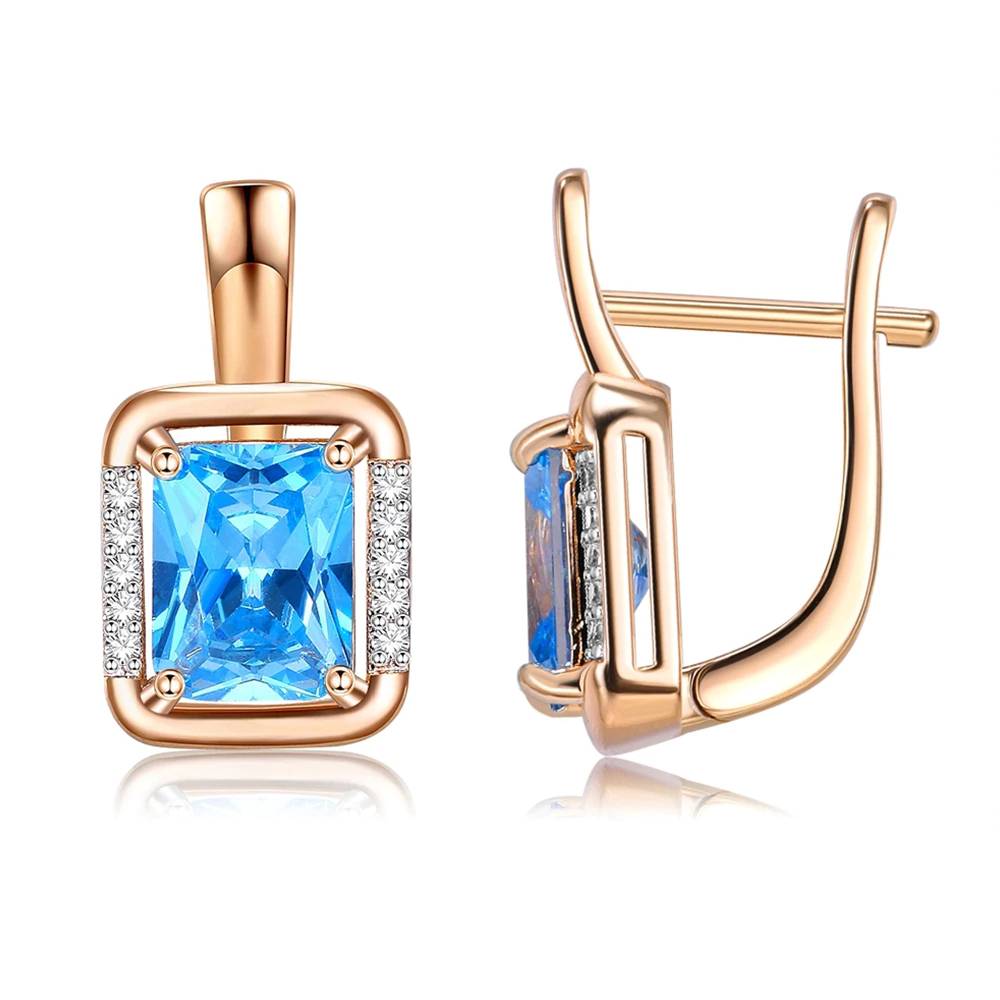Blue Gem Drop Earrings For Women Square Crystal Women's Earrings Luxury Jewelry Women's Earrings