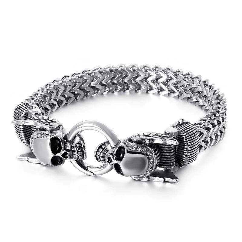 New Stainless Steel Chunky Mesh Chain Bracelet For Men Punk Skull Gothic Bracelet Men's Bracelets