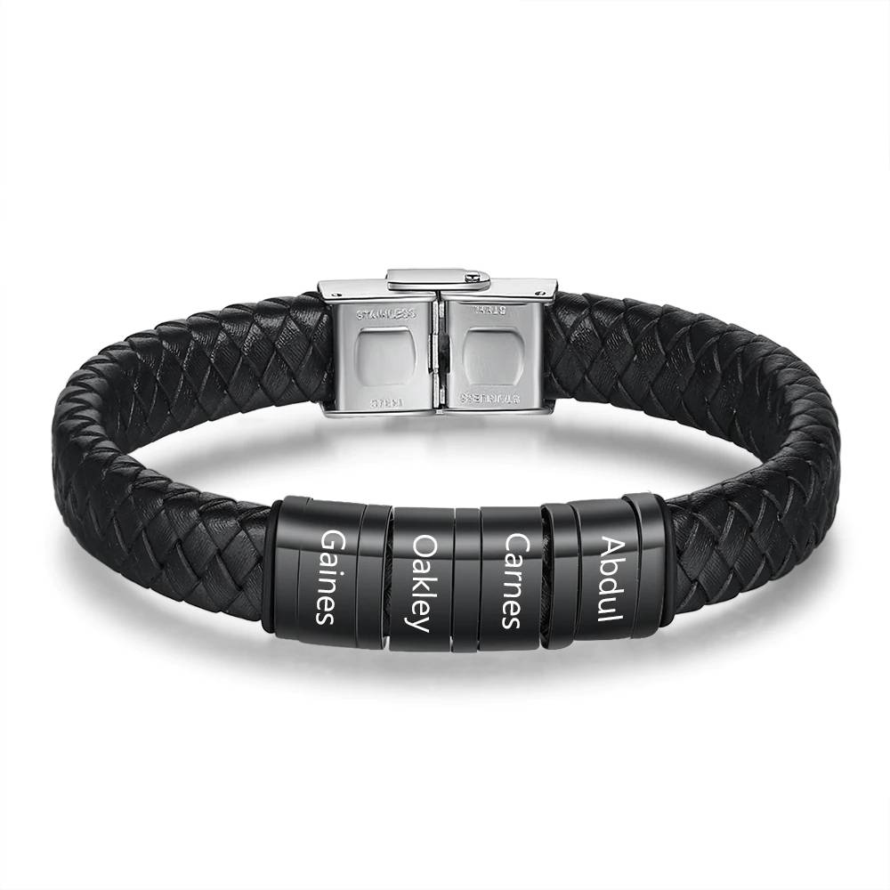 Stainless Steel Beads Custom Name Braided Bracelet Men's Bracelets